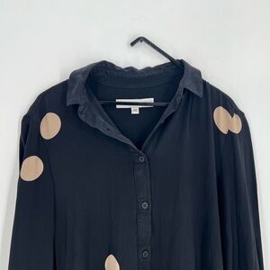 Creatures Of Comfort Silk Polka Dot Drop Waist Button Down Long Sleeve Dress